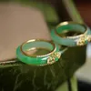 Обручальные кольца в натуральных зеленых халцедониях кристаллов для женщин роскошные китайские украшения изящный съемный подарок 230801