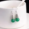 Boucles d'oreilles en argent plaqué tempérament femme calcédoine boucles d'oreilles en agate verte boucles d'oreilles en perles nouvelles boucles d'oreilles longues émeraude boucles d'oreilles anti-gemme