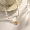 Hänge halsband mode internet kändis ins stil 18k guld pläterad pärla hjärta icke-blekande fashionabla all-match halsband tillbehör