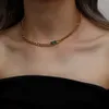 Strands Strings Nonefade Stainless Steel 18K Gold Plated Vintage Emerald CZ Charm Creative Asymmetric Cuban Chain Choker Necklaces for Women 230801
