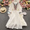 Casual Dresses Linen Dress Woman Embroidery Long Sleeve Elegant Ethnic Boho White Clothes Spring Summer For Women Party 2023