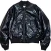 High Street Original Herrenjacken, kurze Jacken, schwarze plissierte Nylon-Imitat-Wachsleder-Bomber-Reißverschluss-Baumwolljacke für Herren