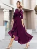 Party Dresses Ladies Elegant Floral Lace Ruffle Cocktail Prom Dress Flowing Chiffon Three Quarter Sleeve Design Bridesmaid Maxi