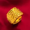 Alianças de casamento QEENKISS 24KT anel de ouro amarelo para homens quadrado FA FU ajustável festa jóias presente por atacado RG567 230801