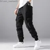 Men's Pants Men's zipper detail flip pocket side pull waist cargo pants Z230801