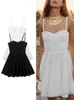 Casual Dresses M Girls Summer Hollow Out Brodery Beach Style Midi Hängen Klänning Solid Elegant Side Zipper Back Elastic Fold Design