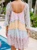 Robes décontractées GypsyLady Floral Chic à plusieurs niveaux robe mi-longue été printemps fleur garniture coloré dos nu Sexy fête de vacances femmes dames