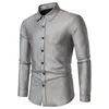 Camisas casuais masculinas Bronzing Camisa de botão de manga comprida com lapela Disco Party Baile de Natal Camisa Camisa