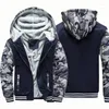 Herrjackor vinter mode män förtjockar rockar kamouflage lång ärm varma fleece hoodies tröjor