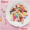 Dijes 30 unids/set Mini Kawaii mezcla resina comida collar Donut pastel crema colgante para Diy decoración llavero Charmscharmscharms Drop De Dhead
