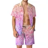 Survêtements pour hommes paillettes imprimer hommes ensembles violet et vert Shorts décontractés plage chemise ensemble Cool costume personnalisé à manches courtes surdimensionné