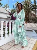 Basic CasUAl Dresses Cut Out Deep V Neck Long Dress Women Clothing Print Floral Sexy Slim Maxi Pareo Slim Long Sleeve Robe Boho Vestidos 230801