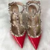Marque Designer bout pointu femmes clouté chaussures à bretelles escarpins en cuir véritable rivets sandales saint valentin talons hauts