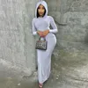 Wind Hooded Pure Color Skintight Dress Socialite Style Long One Step Hip Skirt Sleeved Pullover For Women