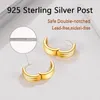 Hoop Earrings U7 Huggie Earring For Women 18K Gold Color Wide Triple Lines Flat Band Silver Post Saddlebacks Simple