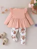 Clothing Sets Born Baby Girl Clothes Cute Bow Tee Shirt Flower Print Pants Fall Winter 2PCS Outfits For (Purple 12-18 Months)
