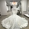 High End Unique Lace Mermaid Wedding Dresses Appliques Dubai Pärlade brudklänningar Custom Made Robe de Mariee253G