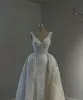 Elegante Vestido de Baile Vestidos de Noiva Sem Manga Decote em V Alças Lantejoulas Apliques Babados Zíper Contas Diamantes Trem Destacável Plus Size Vestidos de Noiva Vestido de novia