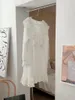 Roupa de dormir feminina Outono com decote em V Renda Manga comprida Pijama Branco Japonês Bonito Algodão Doce Roupa de Casa Terno Retrô Casual Camisola D523