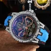 Męskie zegarki mechaniczne automatyczne ruchy Watch Clear Back Wysoka jakość lodowanej obudowy Diamentowy pasek gumowy pasek wodoodporny 201q