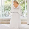 Flowy Boho Gelinlik 2023 Cape Sleeve V Boyun İllüzyonu Dantlus Beach Bohem Gelin Elbise Seksi Sırtsız Sivil Bahçe Gelin Vestidos De Novia Hippi Cüppe Mariee