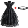 Vestidos para meninas Trajes de quarta-feira de filme Meninas Aniversário Fantasia de princesa Preto fantasia Halloween Carnaval Quarta-feira Vestidos de cosplay para crianças 230731