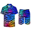 Herrspårar Tiger Stripes Män sätter Abstract Line Print Casual Shirt Set Retro Beach Shorts Summer Design Suit 2 Piece Clothing Plus