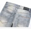 Herren-Jeans, schmale Passform, elastische Füße, Herren-Baumwoll-Ballon-gestickte Ledermarke mit Loch-Stern-Retro-Herrenjeans aus Europa und Amerika