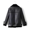 Damen Leder Herbst Winter Faux Lamm Jacke Warm Winddicht Umlegekragen Schaffell Mantel Frauen Pu Motorcyle Biker Oberbekleidung