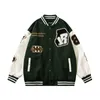 Herrjackor kappa hiphop vintage handduk broderad tweed sömnad pu läder parkas lösa varsity jacka män 230731