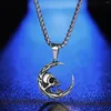 Pendant Necklaces Crescent Skull Men's Necklace Vintage Goth Style Silver Color Stainless Steel Chain On The Neck Skeleton Jewelry VGN110