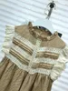 Women's T Shirts 2023 Lace Ruffles Collar Sleeveless Women Retro Plaid Sweet Doll Top T-shirt