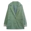 Costumes pour femmes Vert Plaid Blazers Vestes Pour Femmes Mode Style Coréen Lâche Simple Poitrine À Manches Longues Costume Décontracté Manteau Printemps Automne 8808