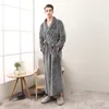 Indumenti da notte da uomo in flanella solido accappatoio spesso caldo inverno uomo vestaglia con fasce colletto rovesciato soffice coppia kimono uomo 2023