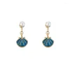 Dos Boucles D'oreilles Tempérament Océan Bleu Coquillage Moustique Bobine Clip Alliage Émail Perle Sur Sans Piercing Pour Les Femmes