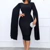 Abiti casual 2023 Dashiki Abito da sera sexy africano da donna Elegante girocollo manica lunga Slim Fit Solido Abito da sera anca