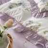 Yatak takımları% 100 pamuklu Fransız vintage gardenya baskı prenses set kırsal çiçekler fırfırlar quiltduvet kapak yatak keten yastık cazları 230731