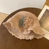 Cappelli a tesa larga Coreano Mare Fiore Cappello di paglia Donna Estate Parasole traspirante Secchio in legno Bordo dell'orecchio Pieghevole Grande gronda Cappellino da sole