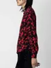 Dames Blouses Dames Rood Print Shirt Viscose V-hals Lange Mouw Losse Vrouwelijke Blouse Met Knopen 2023 Herfst