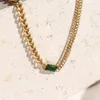 Strands Strings Nonefade Stainless Steel 18K Gold Plated Vintage Emerald CZ Charm Creative Asymmetric Cuban Chain Choker Necklaces for Women 230801