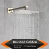 Bathroom Shower Heads Rozin Brushed Golden Rainfall Shower Head Bathroom 8/10/12" Ultrathin Style Top Shower Head with Wall Mounted Shower Arm 230731