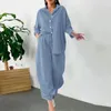 Women's Two Piece Pants 2023 Long Pant Sets Set For Women Casual Loose Shirt Tops Wide-Leg Solid Color Outfits Conjuntos Cortos