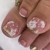 Unhas postiças francesas brancas com design de strass para meninas, pontas de unhas de acrílico, cobertura completa, 24 peças