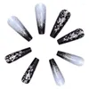 False Nails Black Gradient Applique Diamond Long Coffin Nail Tips Glitter Art