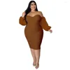 Robes décontractées en gros à manches longues sexy et aux femmes de taille habillée de nuit slash club de nuit bodycon 4xl 5xl d'automne hiver