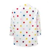 여자 T 셔츠 Uoozee Female Fashion Polka-Dot 스탠드 칼라 캐주얼 블라우스 봄 여름 3/4 소매 여성을위한 3/4 소매 2023