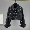 Luxury Clothing Women Denim Jackets Classic Metal Buckle Coat Designer Jacket High Version Womens Pin Bead Embroidery Punk Style Coats