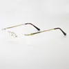 Óculos de sol armações retângulo masculino óculos sem aro para negócios quadrados metal óculos ópticos óculos de luz ouro prata preto