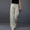 Pantaloni da donna Pantaloni larghi casual a gamba larga a vita alta in lino vintage da donna con tasche Abito per donna Petite