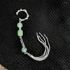 Backs Earrings Chinese Style Artificial Jade Beaded Ear Clips Niche Design Sense Green Crystal Without Holes